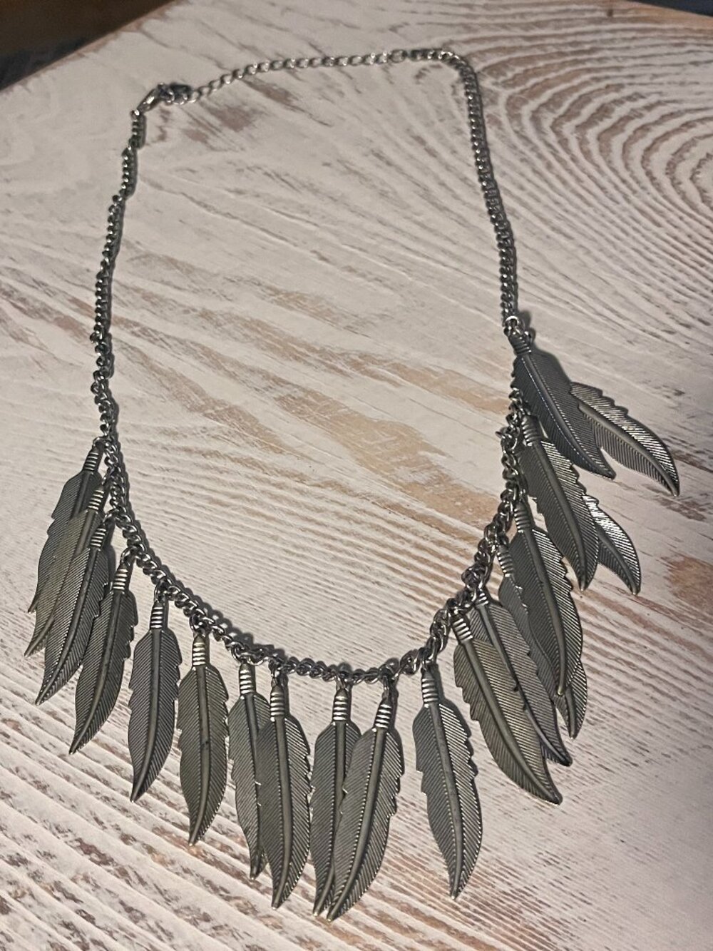 Silver Multi-Feather Statement Necklace